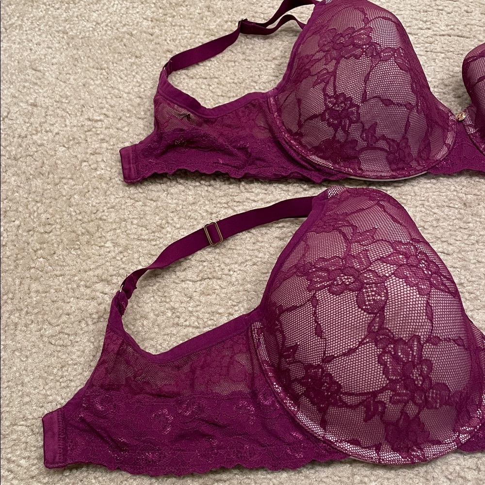 2 Preowned Natori Elegant Lace Bras purple 36F - Picture 2 of 8